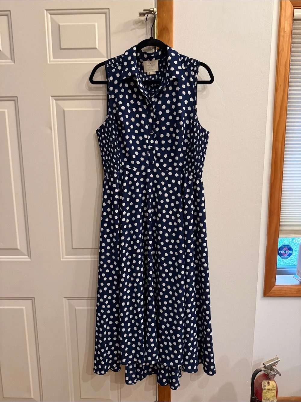 kate spade Navy and White Polka Dot Sleeveless Midi Dress